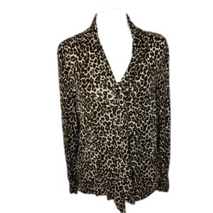 Charter Club Leopard Print Blouse Rayon Spandex V-Neck Tie Front Petite PM Women